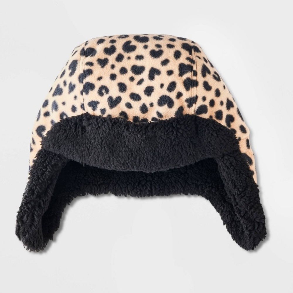 New! Girl’s Leopard Printed Trapper Hat- Tan and Black